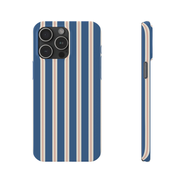 Navy and Beige Vertical Stripes Slim Phone Case | Retro Stripe Pattern