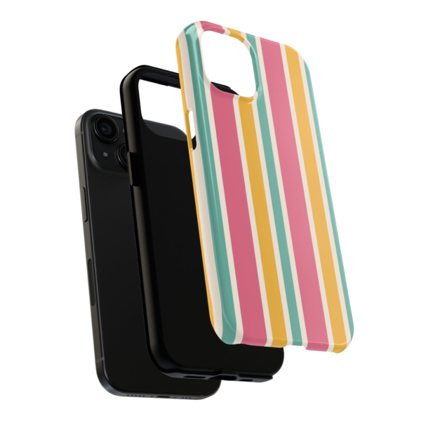 Retro Colorful Vertical Stripes Tough Phone Case | Pink Teal Mustard