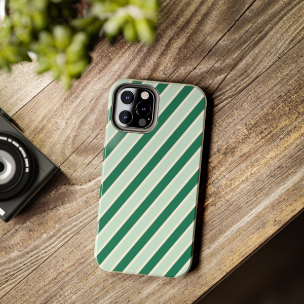 Green and Cream Diagonal Stripe Phone Case