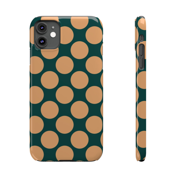 Retro Tan Polka Dot Slim Phone Case | Green Background