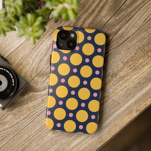 Retro Yellow Polka Dot Tough Phone Case | Navy Pink Dot Pattern