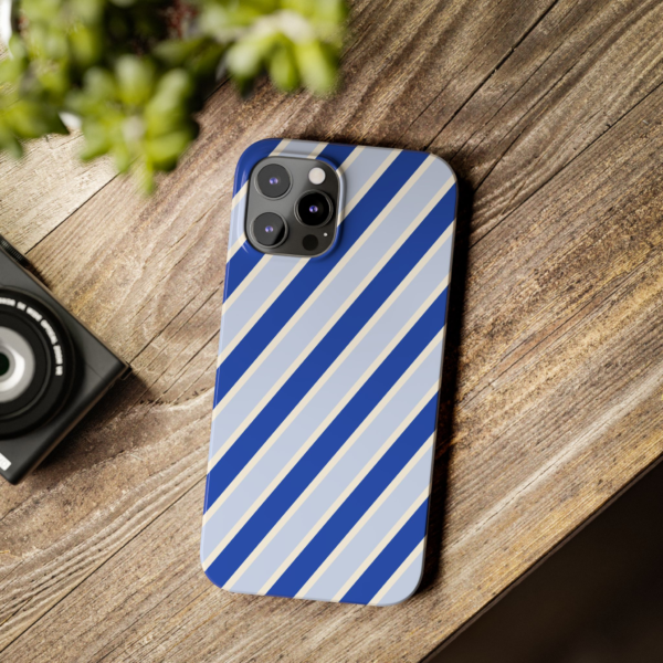 Blue Diagonal Stripe Slim Phone Case | Navy Light Blue White