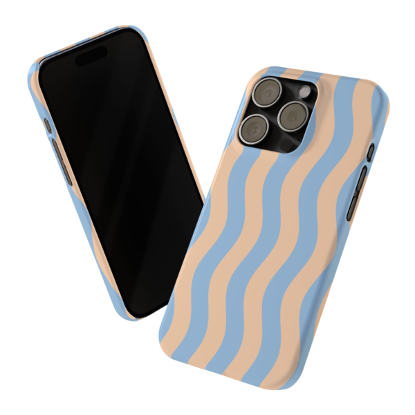 Blue and Beige Wavy Striped Slim Phone Case | Retro Wave Pattern