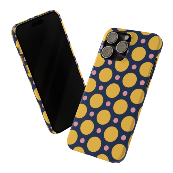 Yellow Polka Dot Navy Slim Phone Case | Retro Dot Pattern