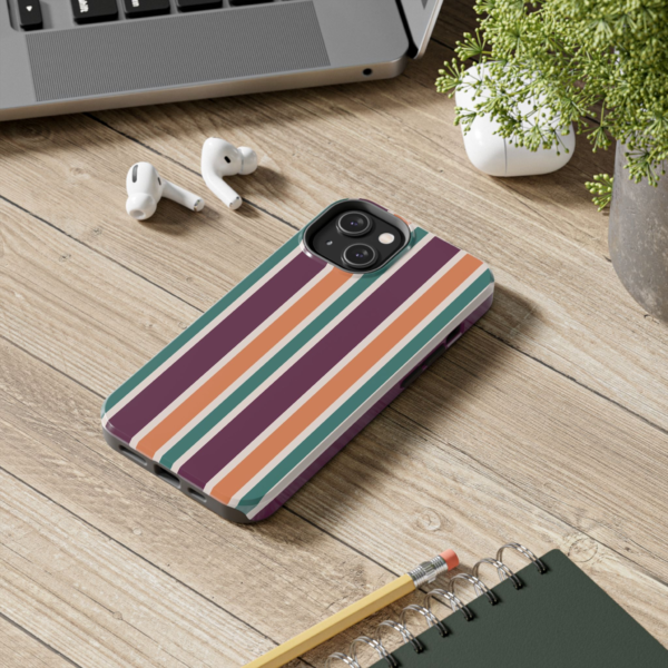 Retro Vertical Stripes Tough Phone Case | Teal Plum Orange Cream