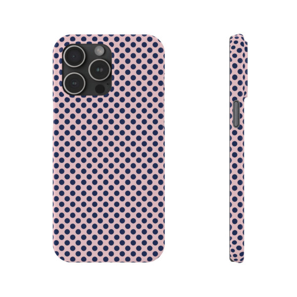 Navy Polka Dot Pattern Slim Phone Case | Pink Background