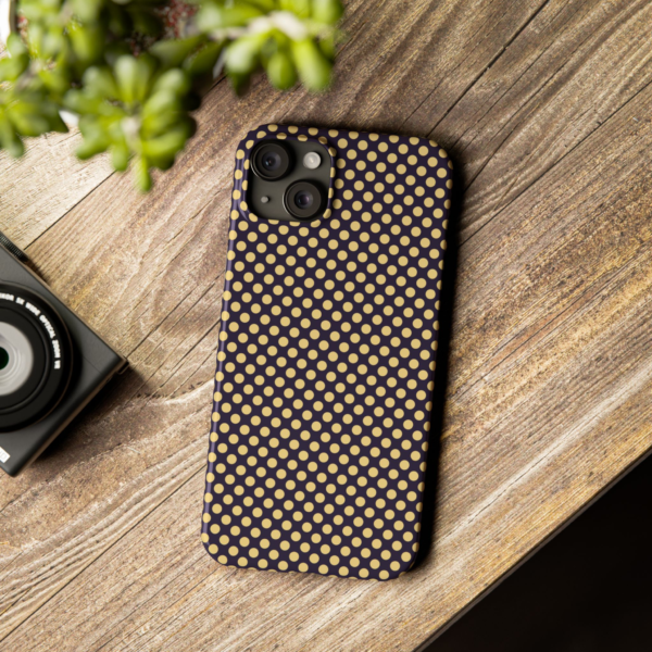 Gold Polka Dot Slim Phone Case | Navy Background
